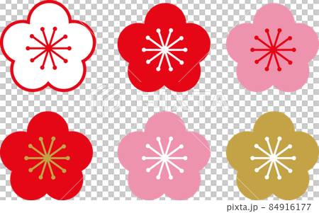 梅　梅の花　年賀状　素材　セット 84916177