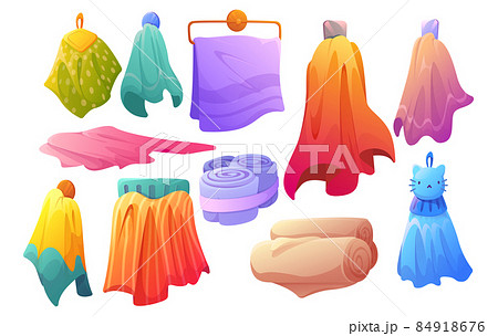 Set of towels hanging on hooks or holders, textile 84918676