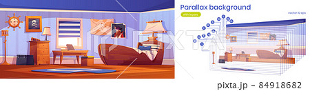 Parallax background with bedroom in pirate style 84918682