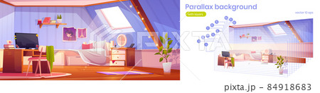 Parallax background girl bedroom interior on attic 84918683
