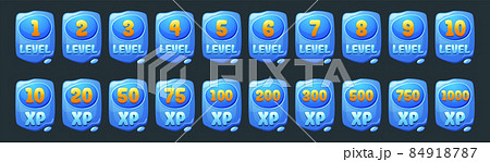 Set of water game level ui icons, blue banners 84918787