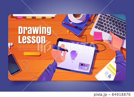 Drawing lesson banner with designer workplace 84918876