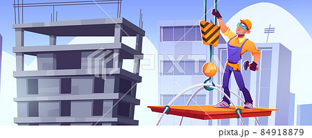 Builder on construction site, worker character 84918879