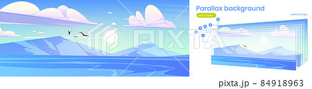 Parallax background with sea and mountains 84918963