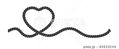 Heart shaped rope string. Black cord isolated on white background. Valentine day design element in vintage nautical style. Vector graphic illustration 84919244