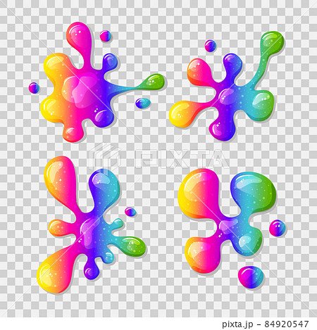 Rainbow slime set on a transparent background. Colorful vector illustration Child toy. Vector illustration spill mucus, paint, slime, snivels, liquid. 84920547