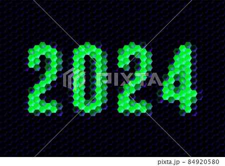 Sign of the 2024 year with hex pixel grid. New Years number or digits for holiday eve celebration card or calendar. 84920580