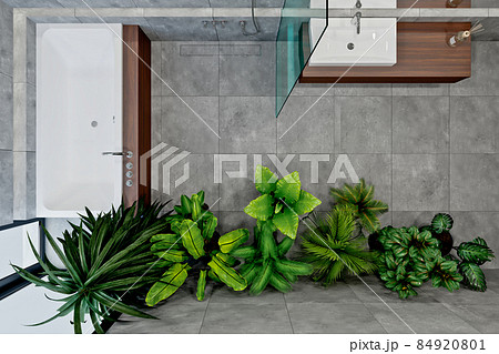modern bathroom design with tiles concrete and wood 84920801