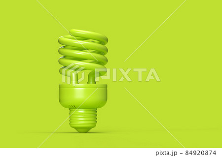 Spiral fluorescent lamp on green background. 3D illustration 84920874