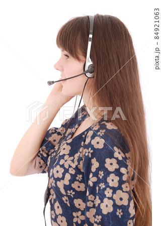Beautiful customer service operator student girl with headset 84921063