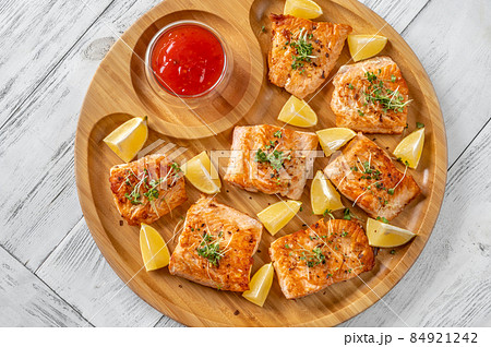 Fried salmon with sauce Fried salmon with sauce 84921242