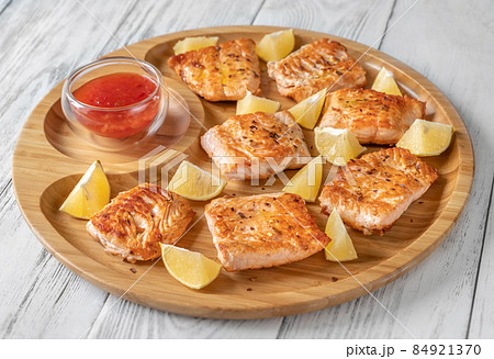 Fried salmon with sauce Fried salmon with sauce 84921370