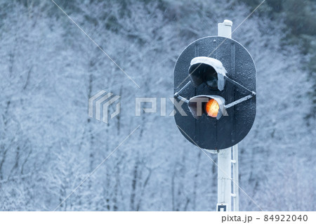 Colour-light signals show danger red light, close up Colour-light signals show danger red light, close up 84922040