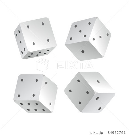 Dice - realistic white cubes with random numbers of black dots or pips and rounded edges. Vector game cubes isolated. Isolated 3d objects for hobbies 84922761