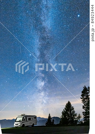 milky way above the caravan in the austrian alps 84923444