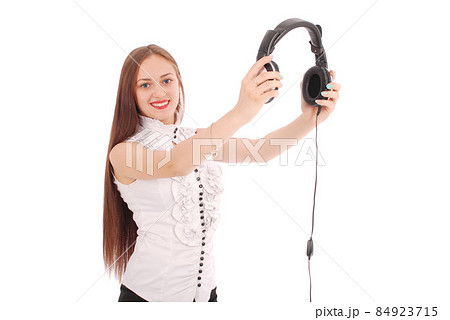 Beautiful customer service operator student girl with headse 84923715