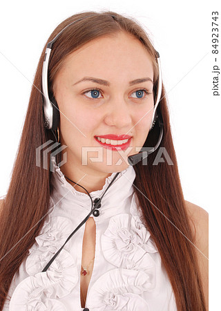 Beautiful customer service operator student girl with headse 84923743