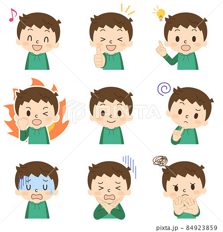 男の子の表情パターン9種類のイラスト素材 男の子の表情パターン9種類のイラスト素材