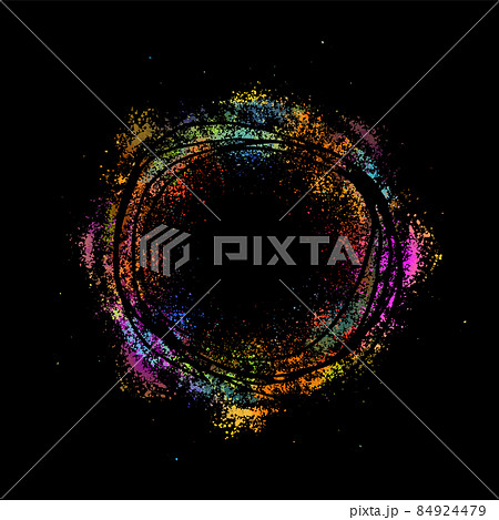 Round multi-colored frame from spots of paint. Background from blots. Grunge Design Element. Brush Strokes. Vector illustration 84924479