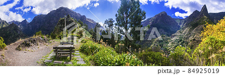 Nature scenery of Madeira island. Serra d'Agua valley and village with beautiful mountains rocks and terraces. Picnik zone 84925019