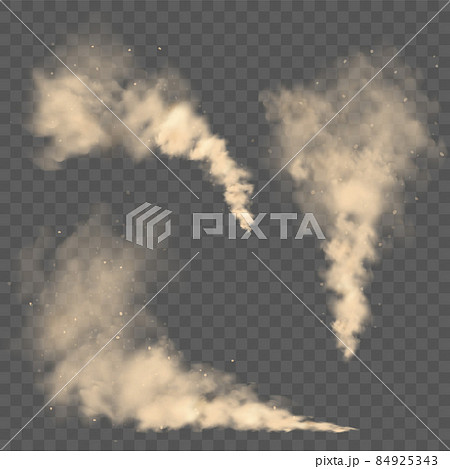 Realistic dust clouds. Road sand storm. Polluted dirty brown air with dirt particles, smog. Air 84925343