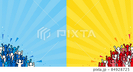 応援し合う大勢の人々（赤・青）　背景・フレーム素材 84928725
