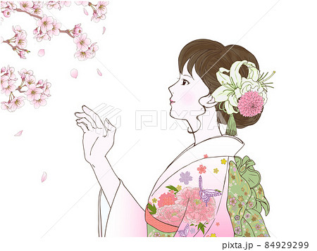 横向きの晴れ着の女性とさくら② 84929299