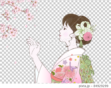 身著側身和服的女人和小櫻② 84929299