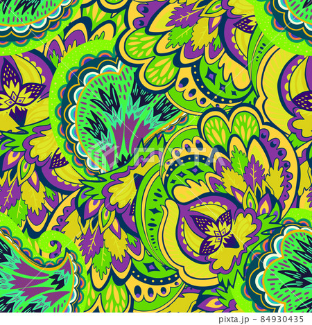 Colorful seamless pattern with crazy psychedelic organic abstract elements, print with plant and mushrooms Colorful seamless pattern with crazy psychedelic organic abstract elements, print with plant and mushrooms 84930435
