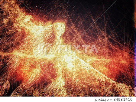 翼を広げた火の鳥のイラストのイラスト素材