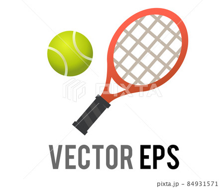 Vector red tennis racket, racquet and green ball sport equipment icon 84931571