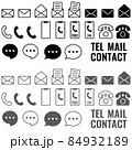 問い合わせ、アイコン、メール、電話、スマホ、吹き出し、手紙、封筒、受話器、スマートフォン、モノクロ 84932189