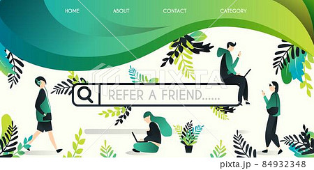 Refer a friend vector illustration concept, group of people who move around the search engine with refer a friend word , can use for, landing page, template, ui, web 84932348