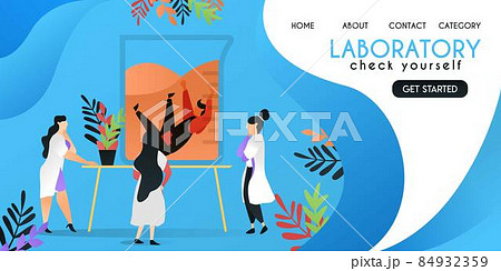 check yourself in laboratory. scientist who was checking a man who drowned in a canister, vector template background isolated, can be use for presentation, web, banner ui ux, landing page 84932359