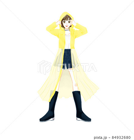 黄色いレインコートを着た女の子のイラスト素材