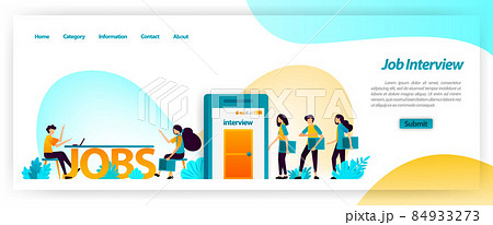 Job interview application in getting best young workers for company team. get, find and recruit and hiring employees. vector illustration concept for landing page, ui ux, web, mobile app, poster, ads 84933273