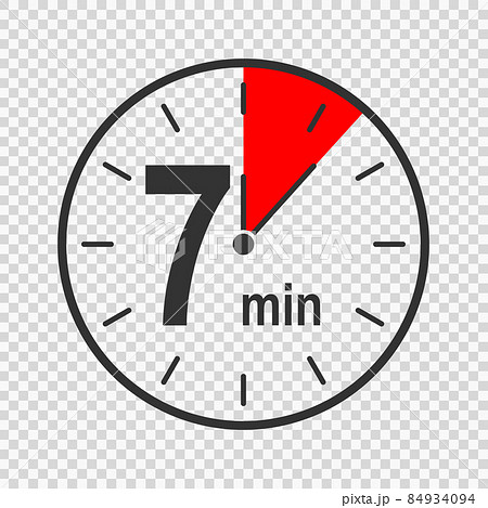 Clock icon with 7 minute time interval. Countdown timer or stopwatch symbol. Infographic element for cooking or sport game isolated on transparent background Clock icon with 7 minute time interval. Countdown timer or stopwatch symbol. Infographic element for cooking or sport game isolated on transparent background 84934094