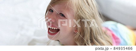 Portrait of crying screaming little girl closeup 84935466