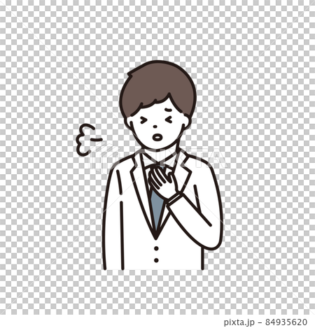 Illustration of a male pharmacist / doctor taking a deep breath with tension Illustration of a male pharmacist / doctor taking a deep breath with tension 84935620