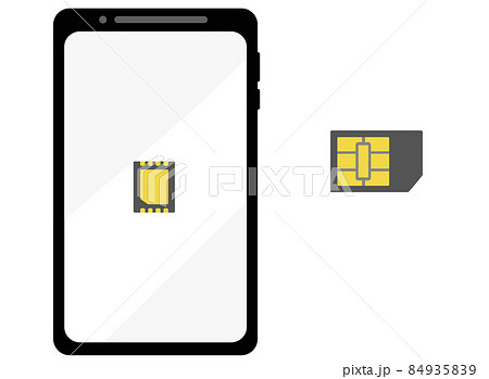 スマートフォン　eSIMとSIMカード　イメージイラスト　正面 84935839