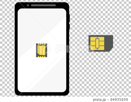 スマートフォン　eSIMとSIMカード　イメージイラスト　正面 84935839