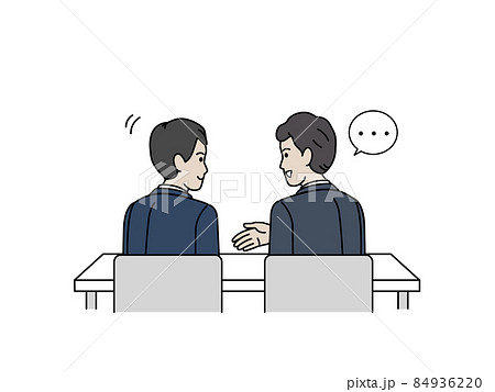 アドバイスするスーツ姿の男性　話し合い　助言　会話　同僚　仲間　イラスト素材 84936220