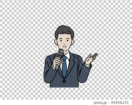 マイクを使って話す　ビジネスマン　男性　講演　発表　スピーチ　講義　セミナー　プレゼン　アナウンサー 84936231