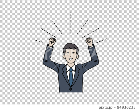Rejoice, delighted office worker, businessman, man in suit, guts pose, smile, delight, achievement, energetic Rejoice, delighted office worker, businessman, man in suit, guts pose, smile, delight, achievement, energetic 84936233