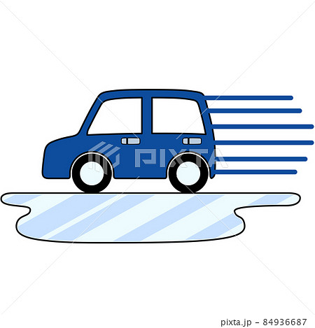 路面凍結と走る車 アウトラインあり のイラスト素材