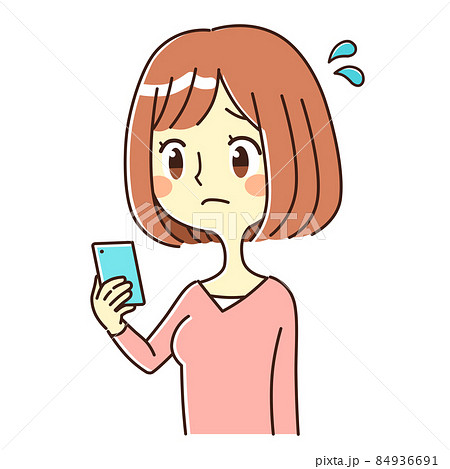 スマホを見る女性 困る イラスト素材のイラスト素材