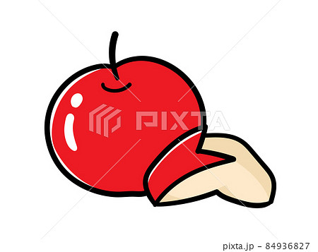 うさぎの形をしたりんごのかわいい手書き風イラストのイラスト素材