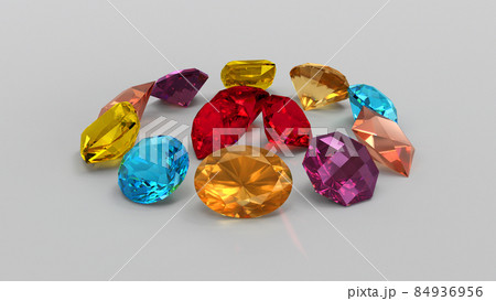 Aquamarine, Citrine, Heliodor, Morganite, Red Beryl And Rubellite On Neutral Background Aquamarine, Citrine, Heliodor, Morganite, Red Beryl And Rubellite On Neutral Background 84936956