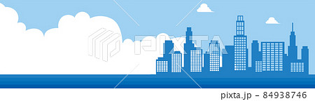 シンプルな建物ビルディングのアイコンで描かれた街並みの2色パノラマ風景イラスト不動産 文字スペースのイラスト素材 シンプルな建物ビルディングのアイコンで描かれた街並みの2色パノラマ風景イラスト不動産 文字スペースのイラスト素材