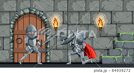 Scene with two medieval knights fighting 84939272